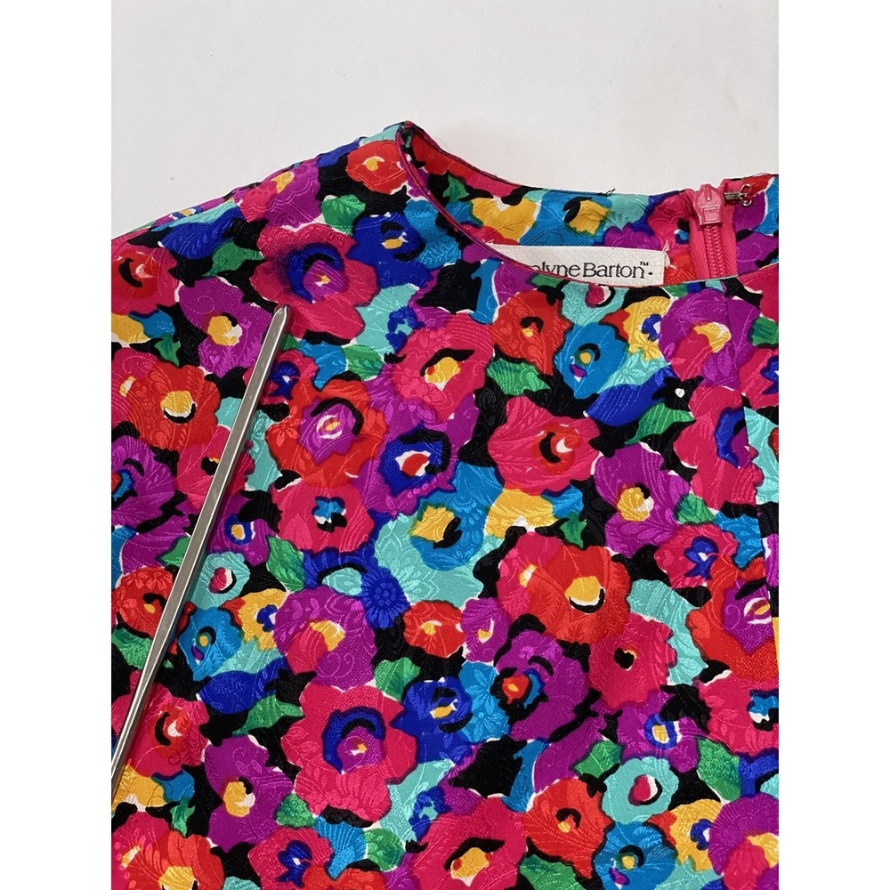 Carolyne Barton Dress Silk Floral Pink Multicolor SZ 8 ( SEE FLAWS - Picture 16 of 16